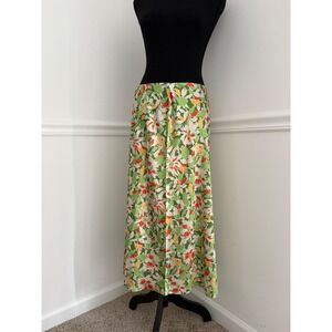 Floral maxi skirt green orange silky bohemian chic summer size L‎